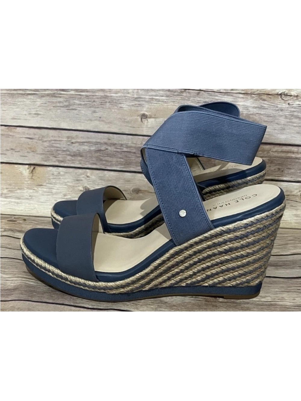 Cole Haan Sz 8.5 Cloudfeel Indigo Blue Wedge Espadrille Sandals - Picture 6 of 9